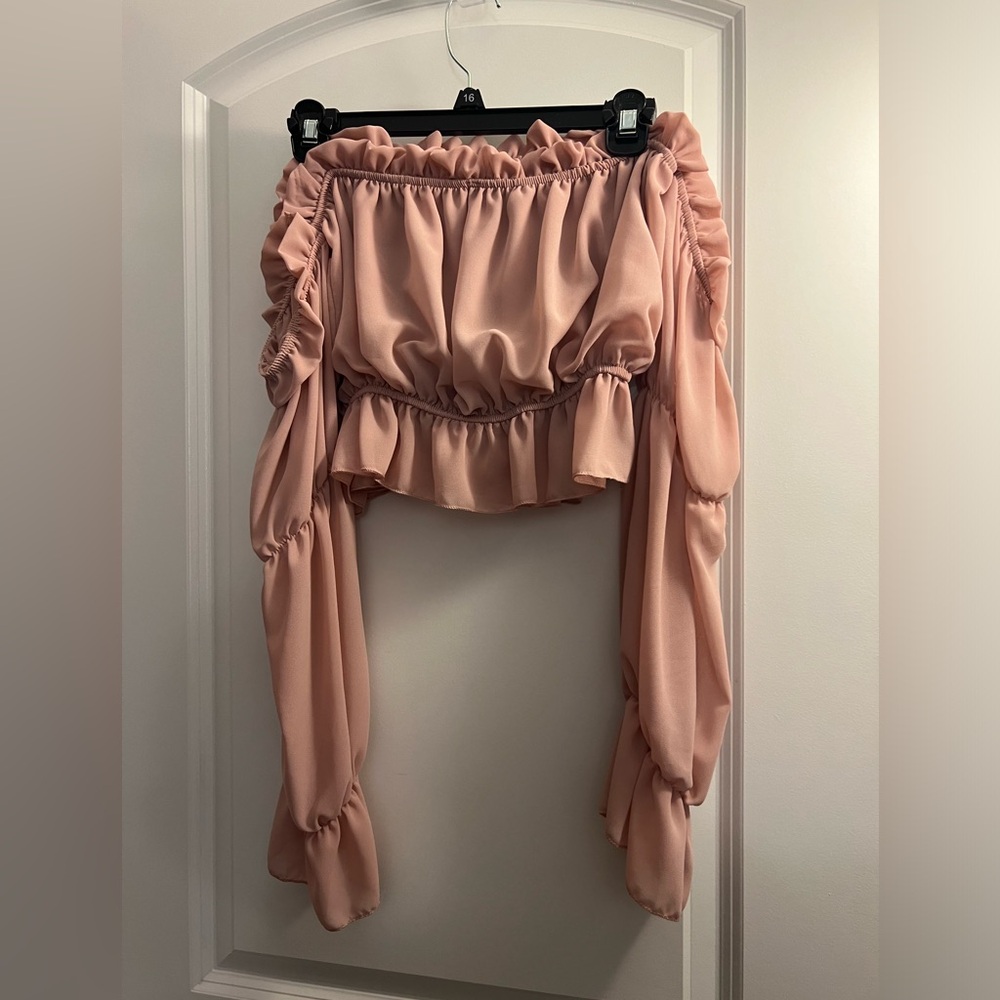PLT Pink Ruffled Cropped Long Sleeve Blouse